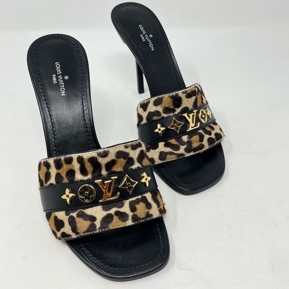 Louis Vuitton Revival LV Calf Pony Hair Leopard Print Mule Heel Sandal 37 EU - Picture 8 of 8